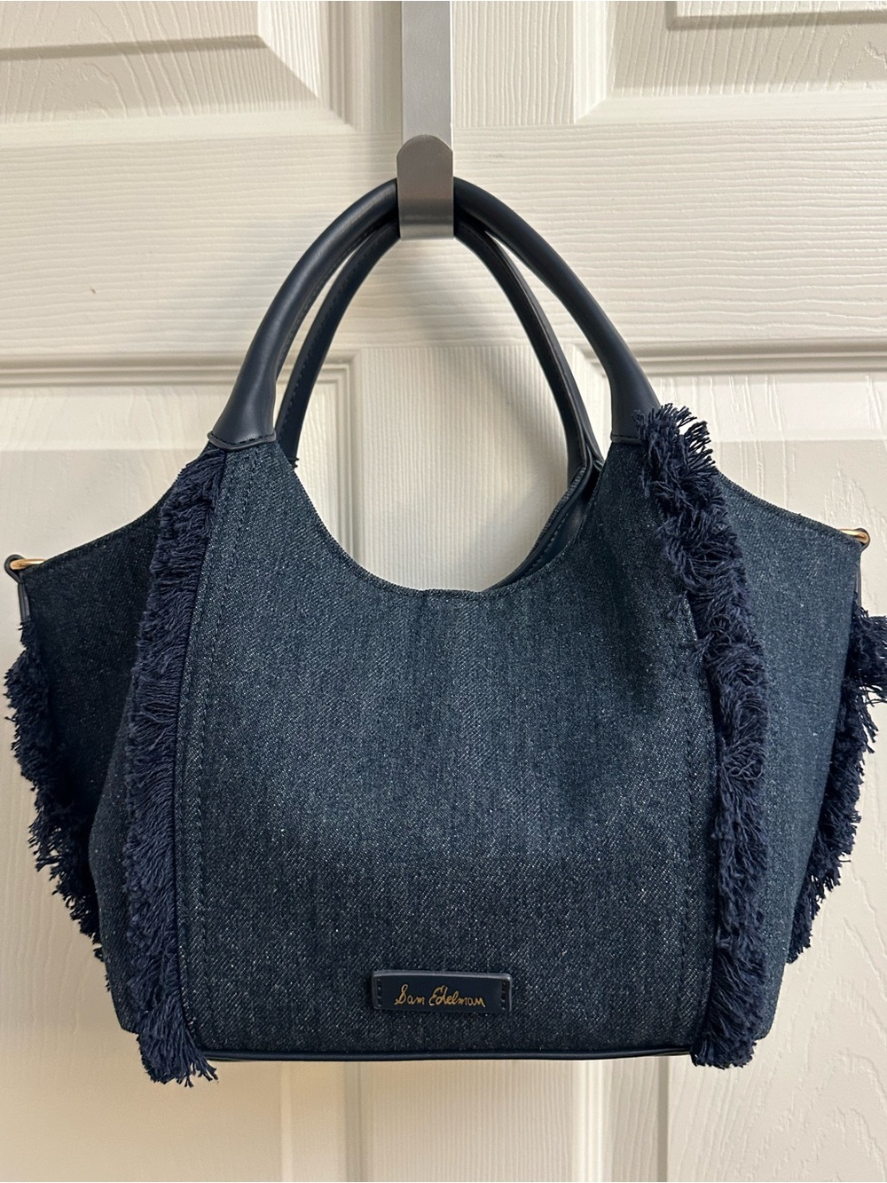 Sam Edelman Dark Navy Denim Fringe Tote
